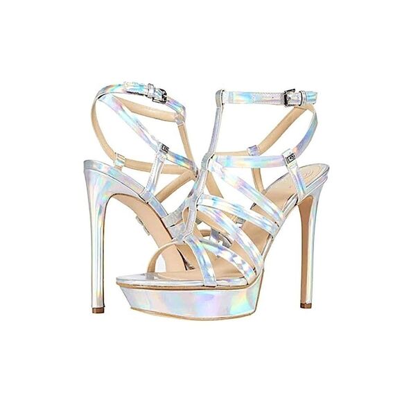 Guess Eleri Strappy Metallic Finish Heeled Sandals - Picture 7 of 8